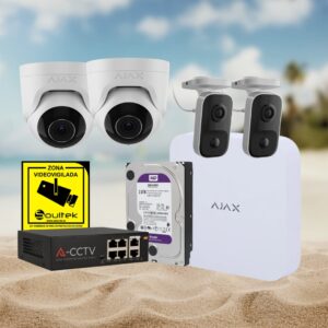 KIT SUMMER 7: Kit de grabador AJAX con cámaras IndoorCam y TurretCam. WiFi, IA y Visión Nocturna.