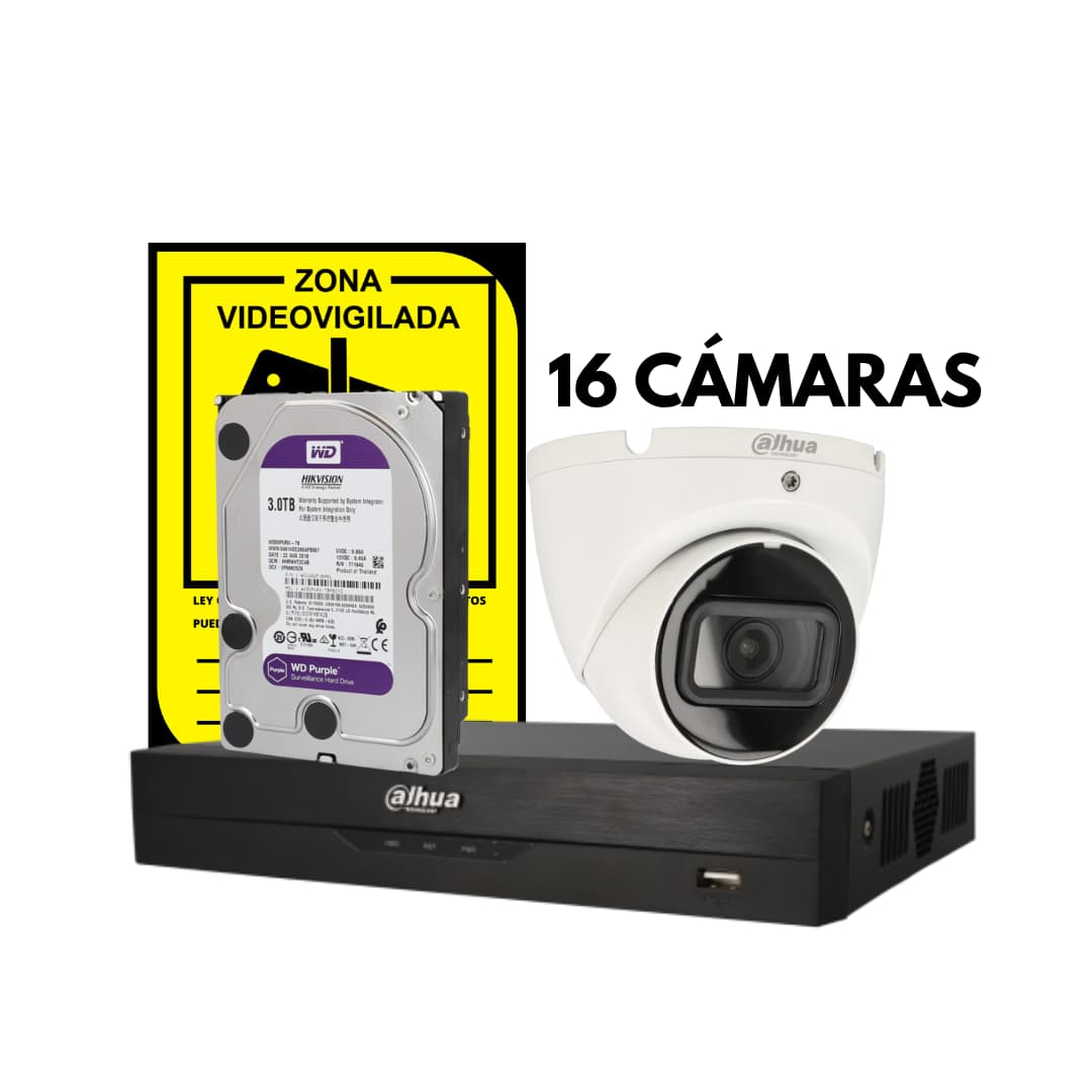 Kit de 16 cámaras de vigilancia para exterior 2MPX