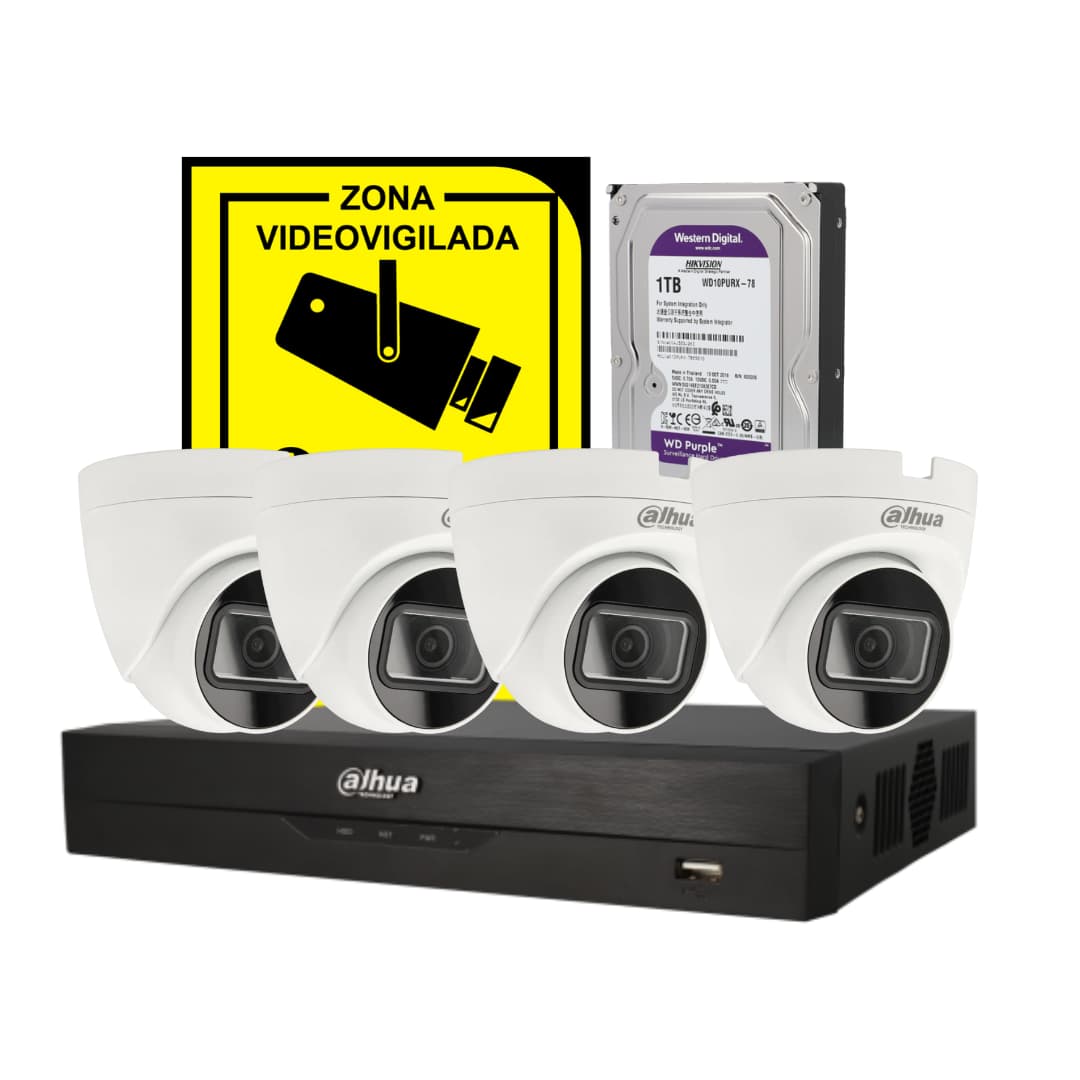 Kit de 4 cámaras de vigilancia para interior 2MPX