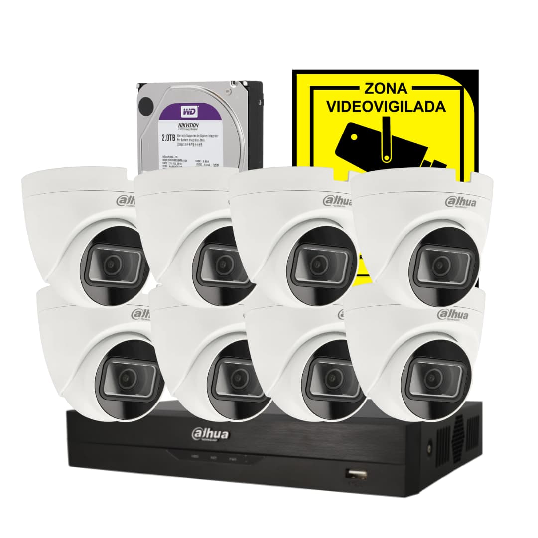 Kit de 8 cámaras de vigilancia para interior 2MPX
